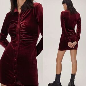 House Of Harlow 1960 Velvet Mini Burgundy Dress Ruched Shirt Size S